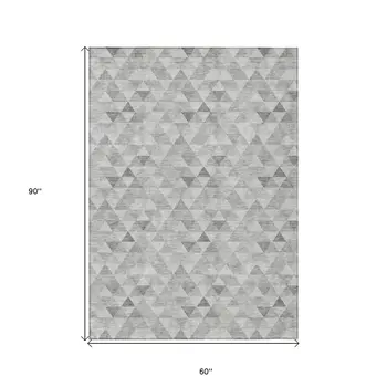 5' X 8' Silver Beige And Taupe Geometric Washable Indoor Outdoor Area Rug