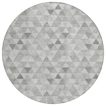 8' Silver Beige And Taupe Round Geometric Washable Indoor Outdoor Area Rug