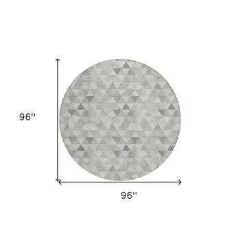 8' Silver Beige And Taupe Round Geometric Washable Indoor Outdoor Area Rug