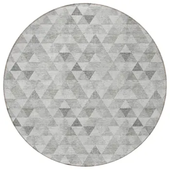 8' Silver Beige And Taupe Round Geometric Washable Indoor Outdoor Area Rug