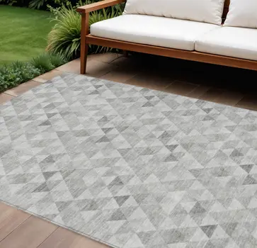 8' X 10' Silver Beige And Taupe Geometric Washable Indoor Outdoor Area Rug