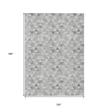10' X 14' Silver Beige And Taupe Geometric Washable Indoor Outdoor Area Rug