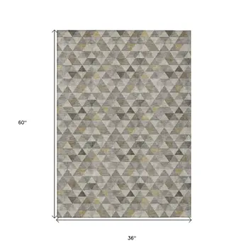 3' X 5' Taupe Beige And Tan Geometric Washable Indoor Outdoor Area Rug