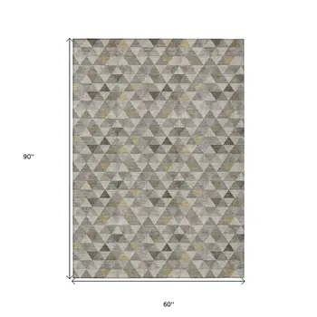 5' X 8' Taupe Beige And Tan Geometric Washable Indoor Outdoor Area Rug