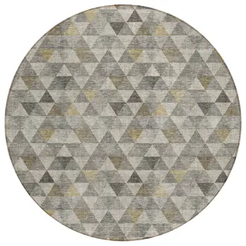 8' Taupe Beige And Tan Round Geometric Washable Indoor Outdoor Area Rug