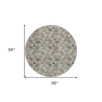8' Taupe Beige And Tan Round Geometric Washable Indoor Outdoor Area Rug