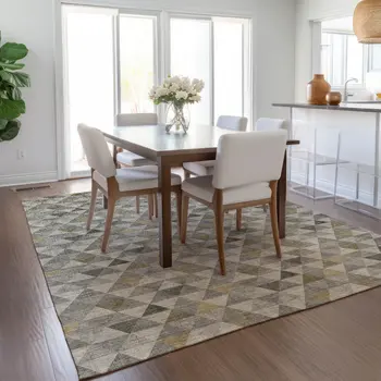 8' X 10' Taupe Beige And Tan Geometric Washable Indoor Outdoor Area Rug