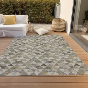 10' X 14' Taupe Beige And Tan Geometric Washable Indoor Outdoor Area Rug