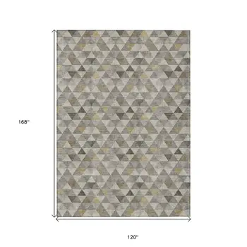 10' X 14' Taupe Beige And Tan Geometric Washable Indoor Outdoor Area Rug