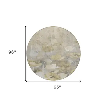 8' Beige Taupe And Wheat Round Floral Washable Indoor Outdoor Area Rug