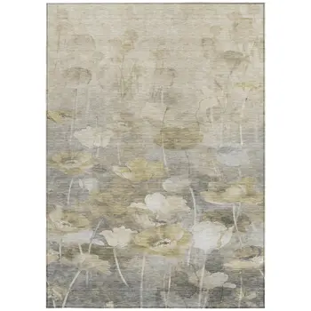 8' X 10' Beige Taupe And Wheat Floral Washable Indoor Outdoor Area Rug
