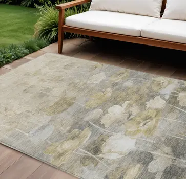 8' X 10' Beige Taupe And Wheat Floral Washable Indoor Outdoor Area Rug
