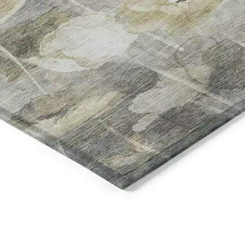10' X 14' Beige Taupe And Wheat Floral Washable Indoor Outdoor Area Rug