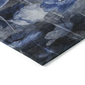 5' X 8' Navy Blue And Denim Blue Floral Washable Indoor Outdoor Area Rug