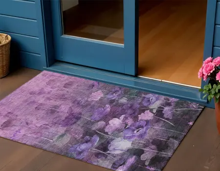 3' X 5' Purple Eggplant And Lavender Floral Washable Indoor Outdoor Area Rug