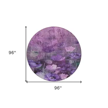 8' Purple Eggplant And Lavender Round Floral Washable Indoor Outdoor Area Rug