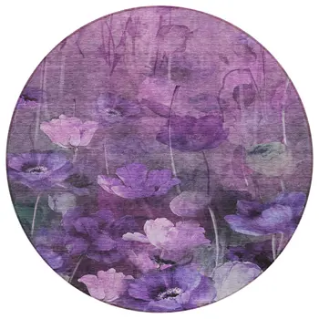 8' Purple Eggplant And Lavender Round Floral Washable Indoor Outdoor Area Rug