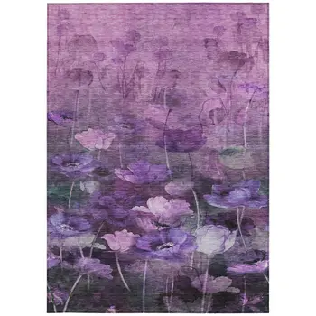 9' X 12' Purple Eggplant And Lavender Floral Washable Indoor Outdoor Area Rug
