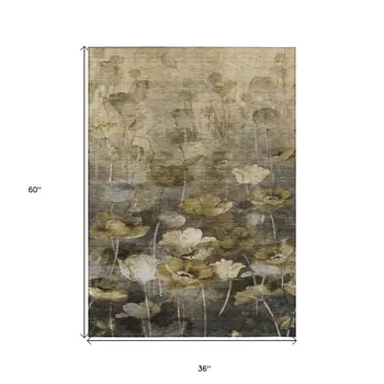 3' X 5' Taupe Beige And Tan Floral Washable Indoor Outdoor Area Rug
