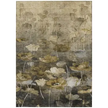 5' X 8' Taupe Beige And Tan Floral Washable Indoor Outdoor Area Rug