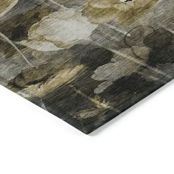 5' X 8' Taupe Beige And Tan Floral Washable Indoor Outdoor Area Rug