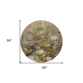 8' Taupe Beige And Tan Round Floral Washable Indoor Outdoor Area Rug