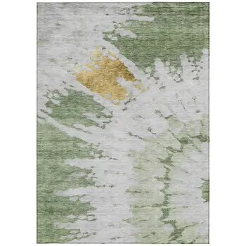 3' X 5' Artichoke Green And Olive Green Abstract Washable Indoor Outdoor Area Rug