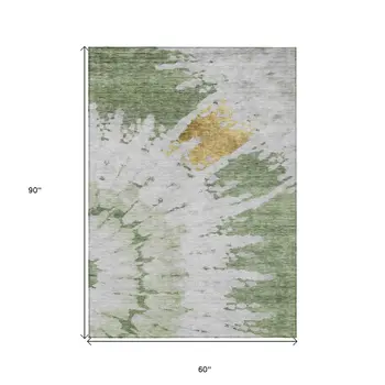 5' X 8' Artichoke Green And Olive Green Abstract Washable Indoor Outdoor Area Rug