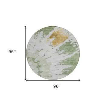 8' Artichoke Green And Olive Green Round Abstract Washable Indoor Outdoor Area Rug