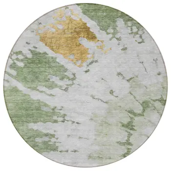 8' Artichoke Green And Olive Green Round Abstract Washable Indoor Outdoor Area Rug