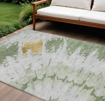 9' X 12' Artichoke Green And Olive Green Abstract Washable Indoor Outdoor Area Rug