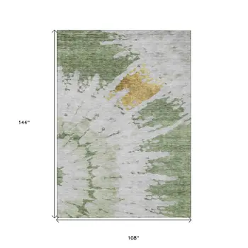 9' X 12' Artichoke Green And Olive Green Abstract Washable Indoor Outdoor Area Rug