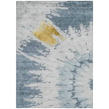 3' X 5' Denim Blue And Sky Blue Abstract Washable Indoor Outdoor Area Rug