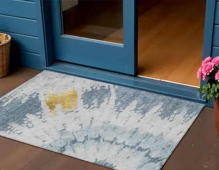 3' X 5' Denim Blue And Sky Blue Abstract Washable Indoor Outdoor Area Rug