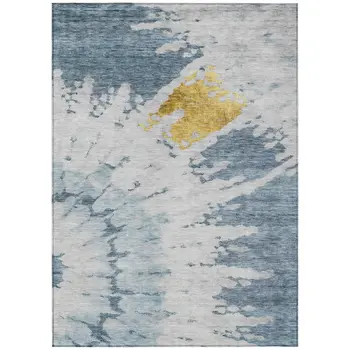 5' X 8' Denim Blue And Sky Blue Abstract Washable Indoor Outdoor Area Rug