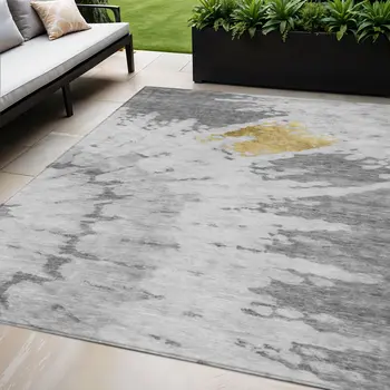 5' X 8' Gray Silver And Charcoal Abstract Washable Indoor Outdoor Area Rug