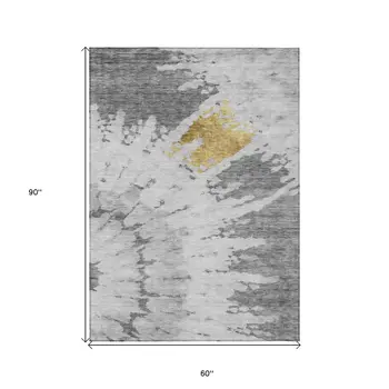 5' X 8' Gray Silver And Charcoal Abstract Washable Indoor Outdoor Area Rug