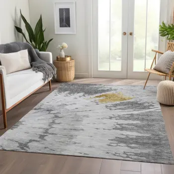 5' X 8' Gray Silver And Charcoal Abstract Washable Indoor Outdoor Area Rug