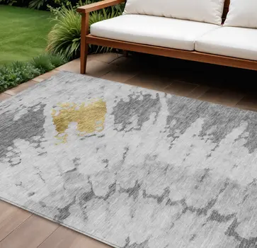 8' X 10' Gray Silver And Charcoal Abstract Washable Indoor Outdoor Area Rug