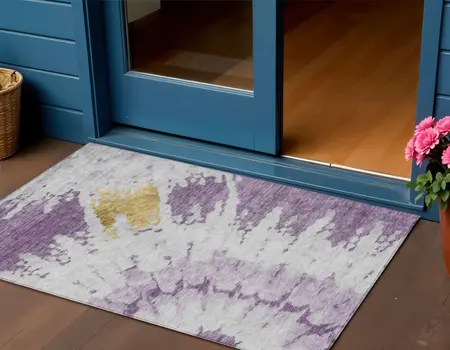 3' X 5' Purple And Lavender Abstract Washable Indoor Outdoor Area Rug