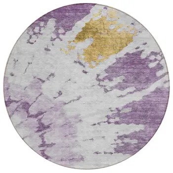 8' Purple And Lavender Round Abstract Washable Indoor Outdoor Area Rug
