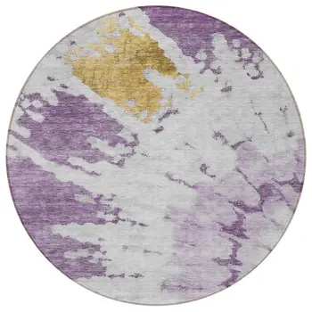 8' Purple And Lavender Round Abstract Washable Indoor Outdoor Area Rug