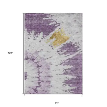 8' X 10' Purple And Lavender Abstract Washable Indoor Outdoor Area Rug