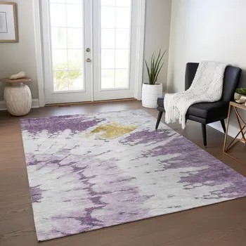 8' X 10' Purple And Lavender Abstract Washable Indoor Outdoor Area Rug