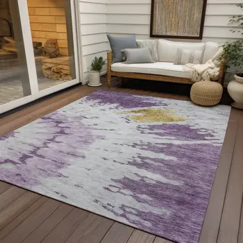 8' X 10' Purple And Lavender Abstract Washable Indoor Outdoor Area Rug
