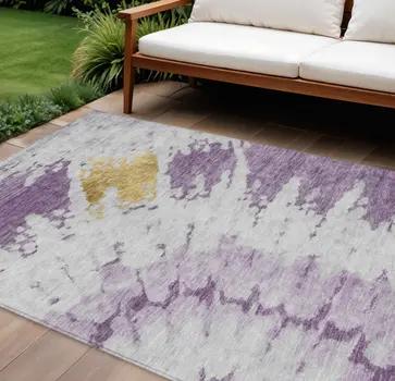 10' X 14' Purple And Lavender Abstract Washable Indoor Outdoor Area Rug
