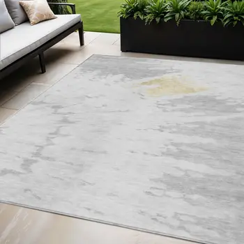 5' X 8' Silver Gray And Ivory Abstract Washable Indoor Outdoor Area Rug