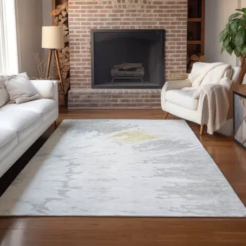 8' X 10' Silver Gray And Ivory Abstract Washable Indoor Outdoor Area Rug