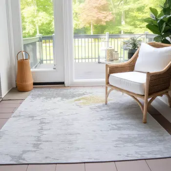 8' X 10' Silver Gray And Ivory Abstract Washable Indoor Outdoor Area Rug