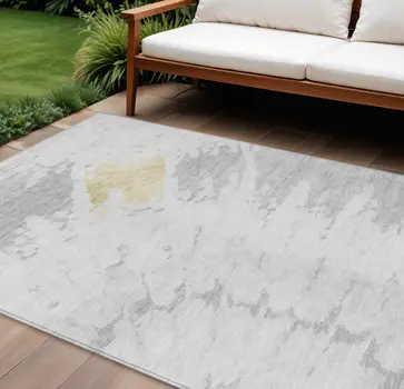 10' X 14' Silver Gray And Ivory Abstract Washable Indoor Outdoor Area Rug